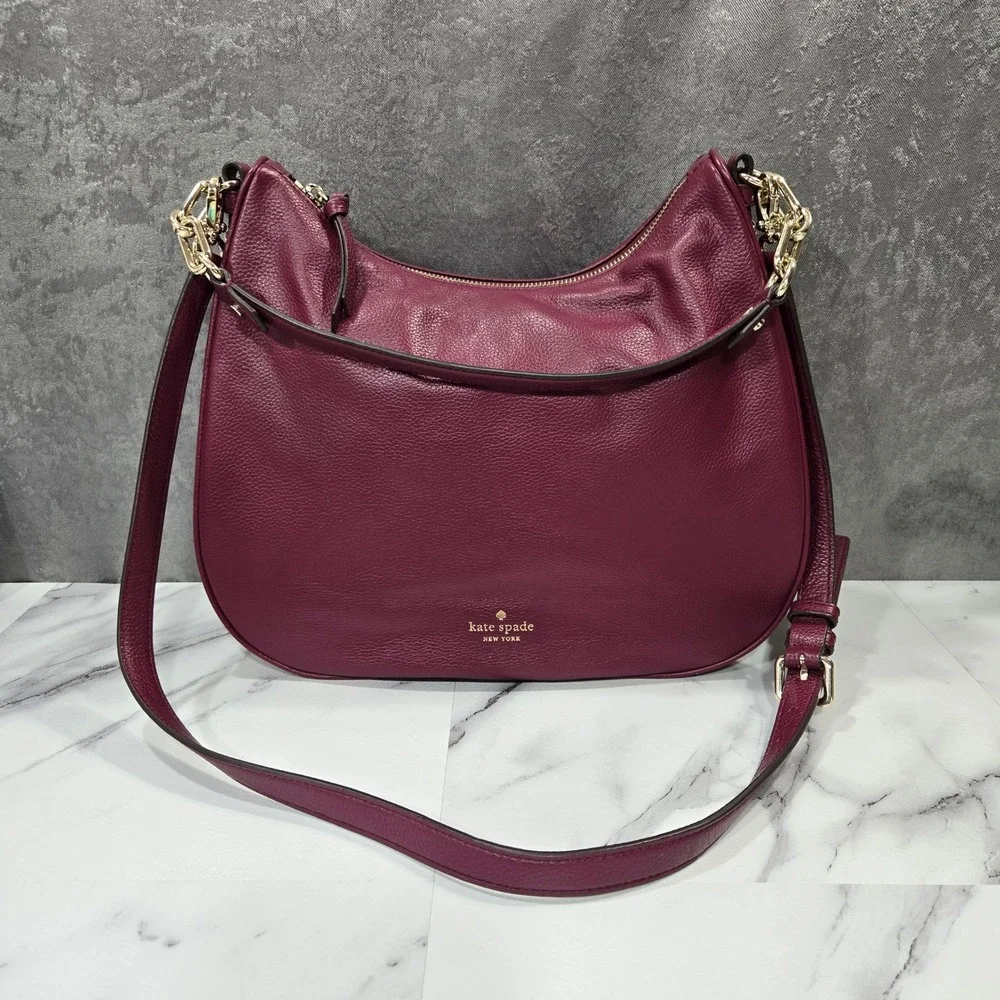 Kate Spade Mulberry Street Vivian Leather Hobo Bag Burgundy Shoulder Crossbody